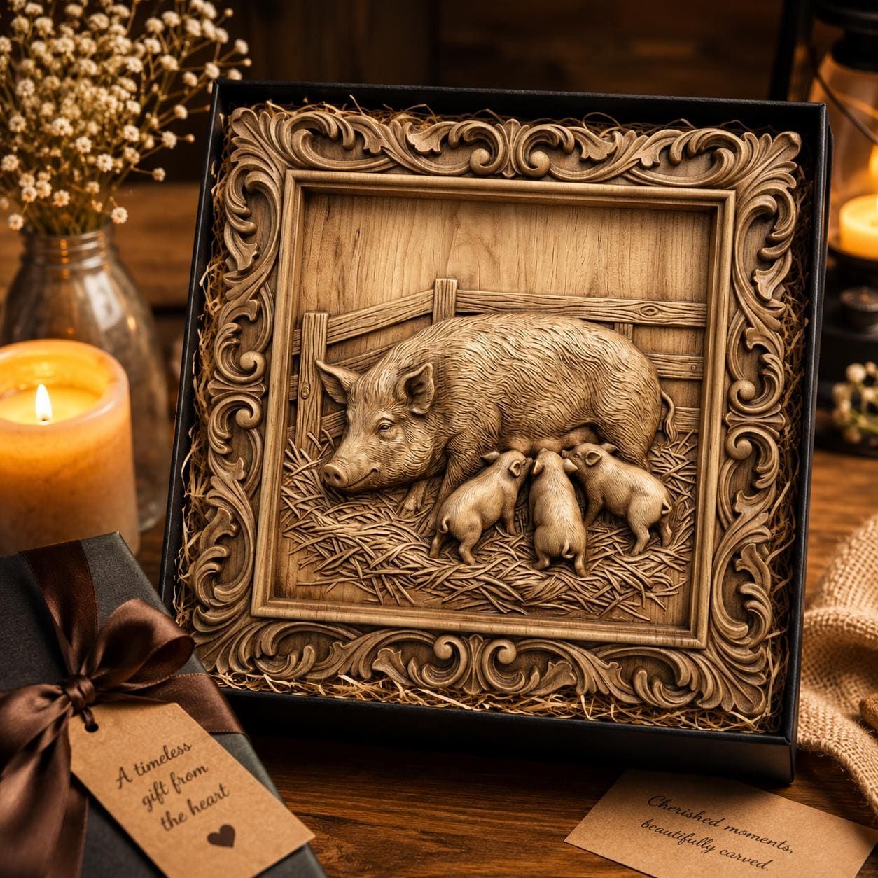 Mother Pig and Piglets Farmhouse STL files bas-relief STL — view 7