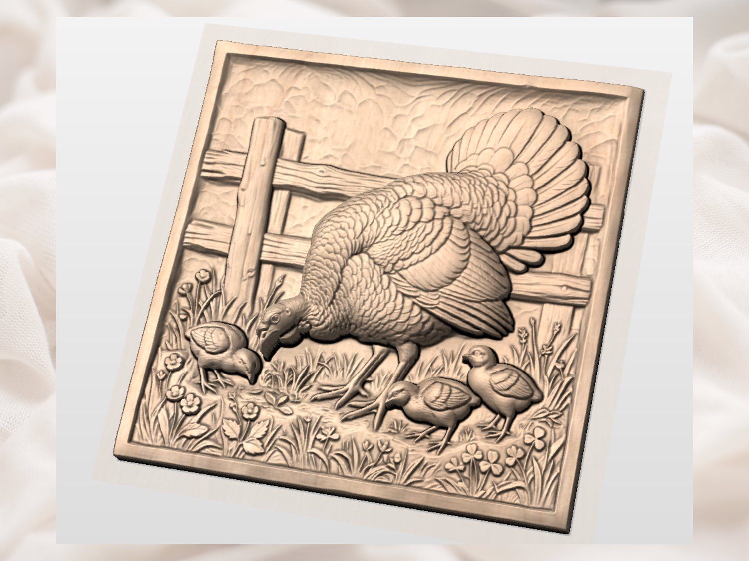 Mother Turkey and Chicks Farm Life CNC Relief STL bas-relief STL — view 4