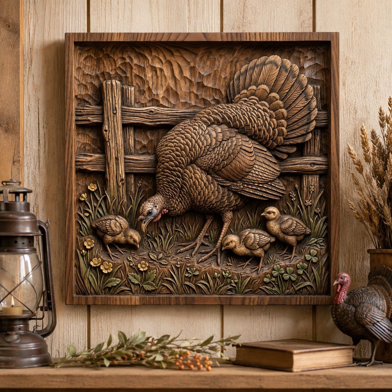 Mother Turkey and Chicks Farm Life CNC Relief STL bas-relief STL — view 6
