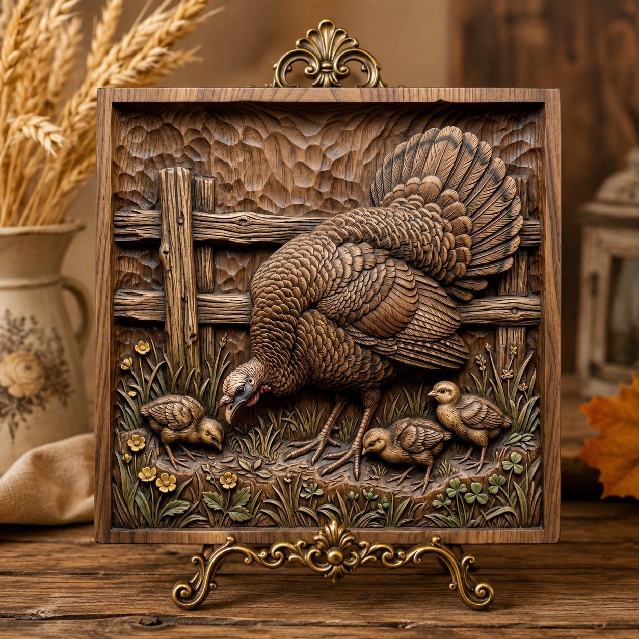 Mother Turkey and Chicks Farm Life CNC Relief STL bas-relief STL — view 7