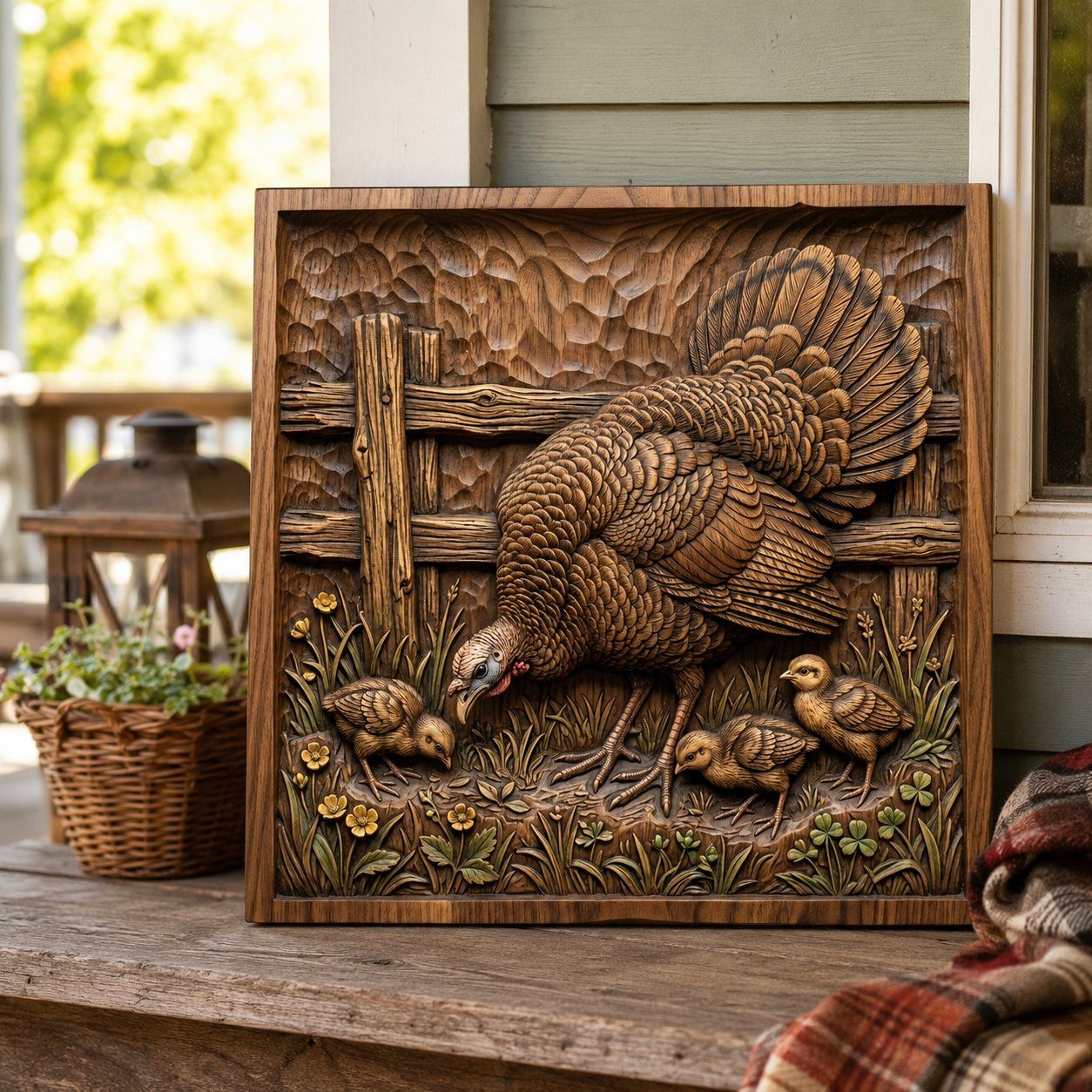Mother Turkey and Chicks Farm Life CNC Relief STL bas-relief STL — view 8