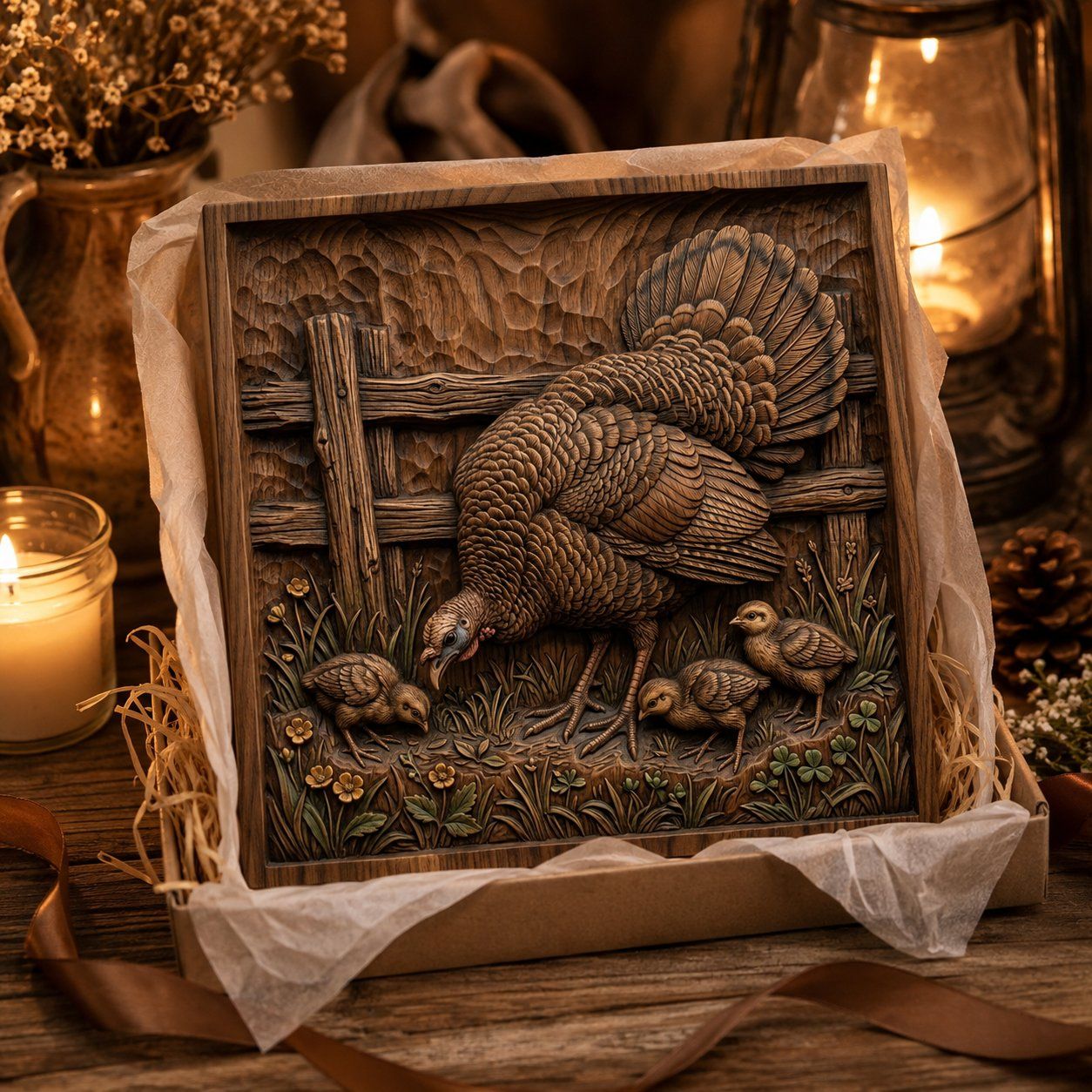 Mother Turkey and Chicks Farm Life CNC Relief STL bas-relief STL — view 9