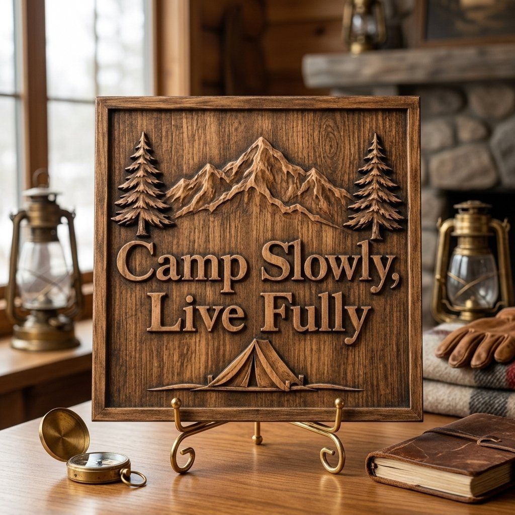 Mountain Camping Scene CNC Relief STL bas-relief STL — view 3