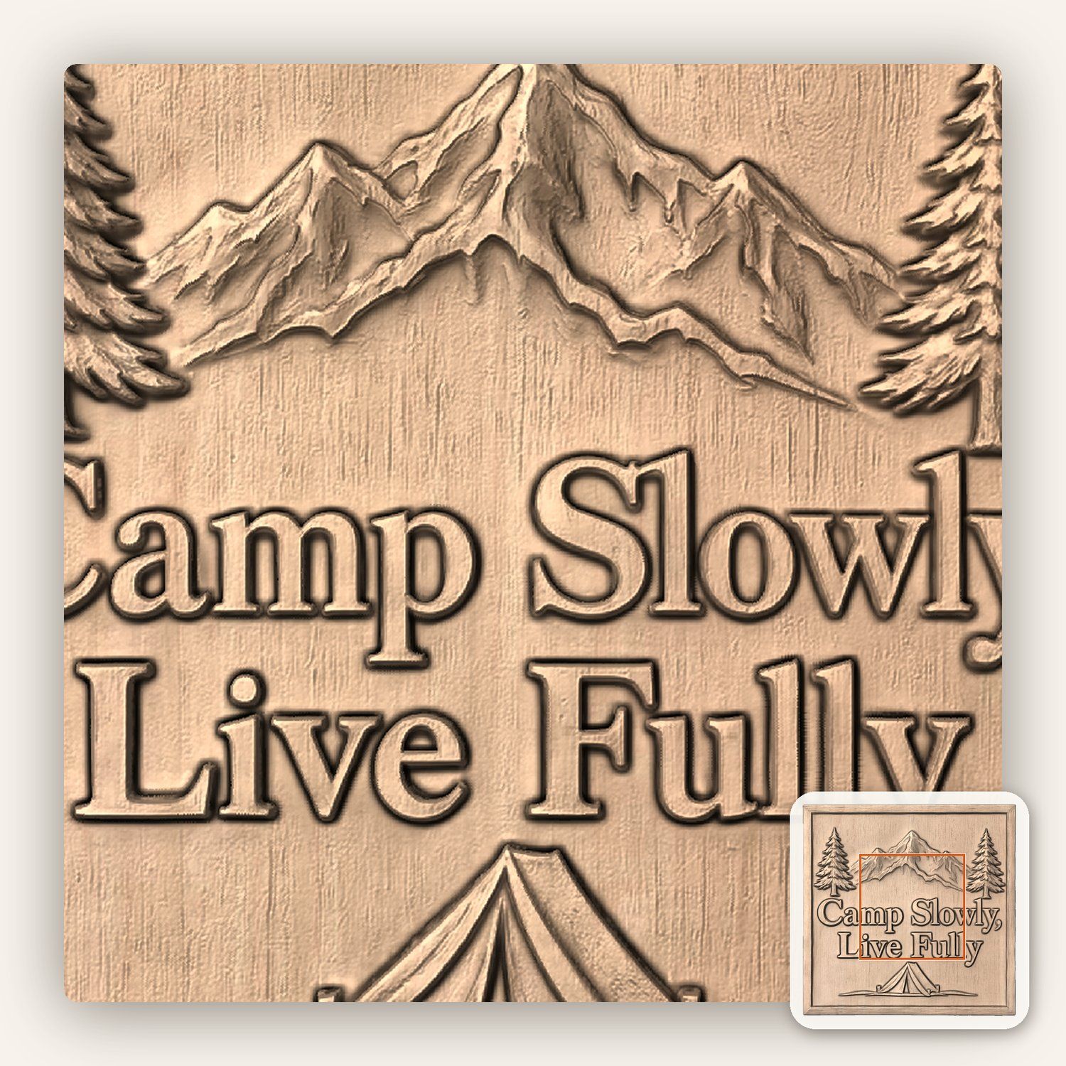 Mountain Camping Scene CNC Relief STL bas-relief STL — view 6