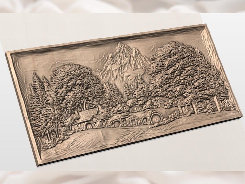 Mountain Village Cabins Bas-Relief STL for CNC Carving bas-relief STL — view 2