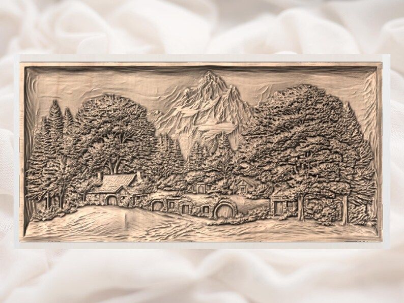 Mountain Village Cabins Bas-Relief STL for CNC Carving bas-relief STL — view 3