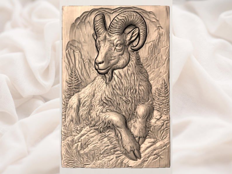 Bighorn Ram Resting on Alpine Cliffs Bas-Relief STL bas-relief STL — view 3
