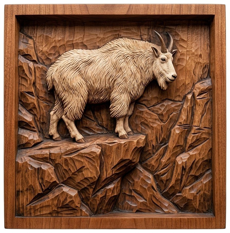 Mountain Goat Wilderness Scene CNC Relief STL bas-relief STL — view 4