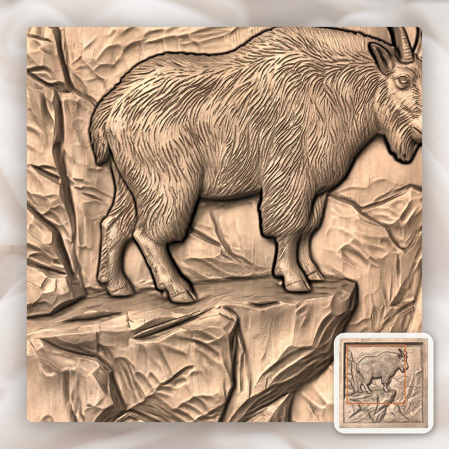 Mountain Goat Wilderness Scene CNC Relief STL bas-relief STL — view 7
