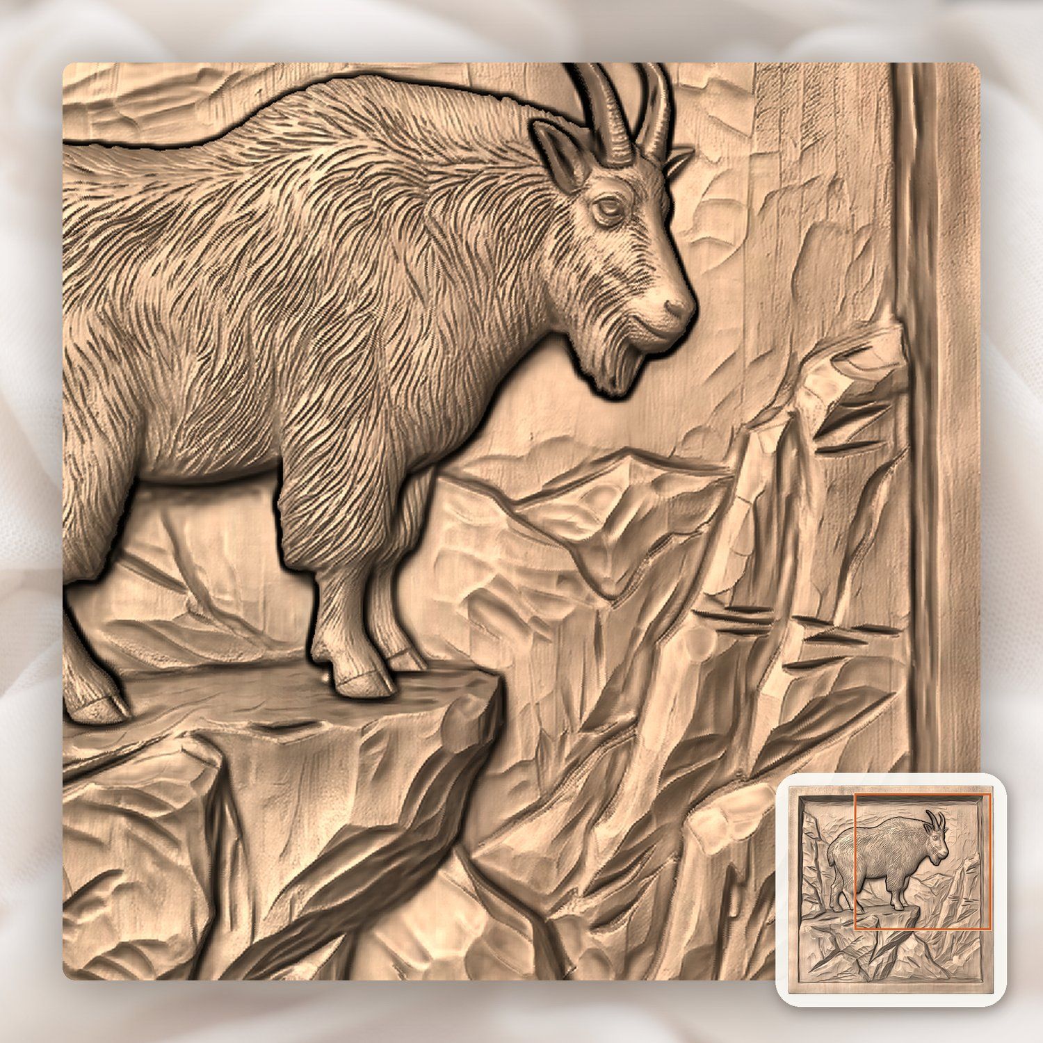 Mountain Goat Wilderness Scene CNC Relief STL bas-relief STL — view 8