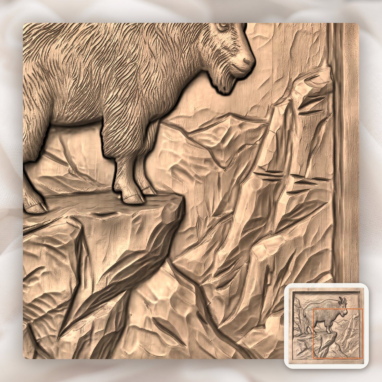 Mountain Goat Wilderness Scene CNC Relief STL bas-relief STL — view 10