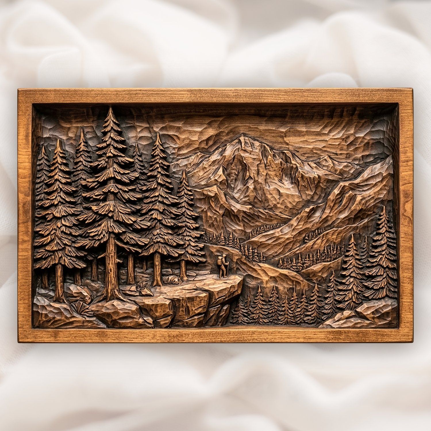 Mountain Hiker Forest Scene CNC Relief STL bas-relief STL design