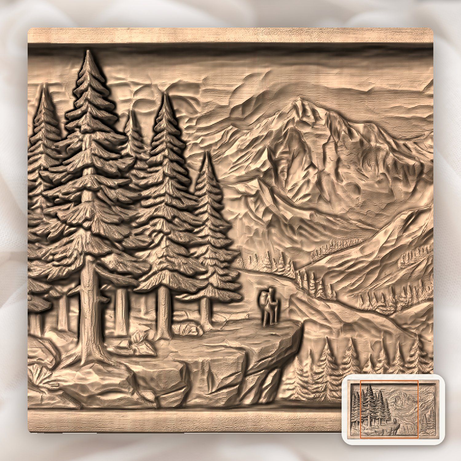 Mountain Hiker Forest Scene CNC Relief STL bas-relief STL — view 8