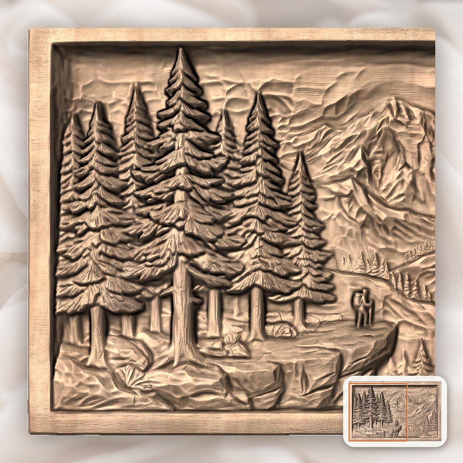 Mountain Hiker Forest Scene CNC Relief STL bas-relief STL — view 9