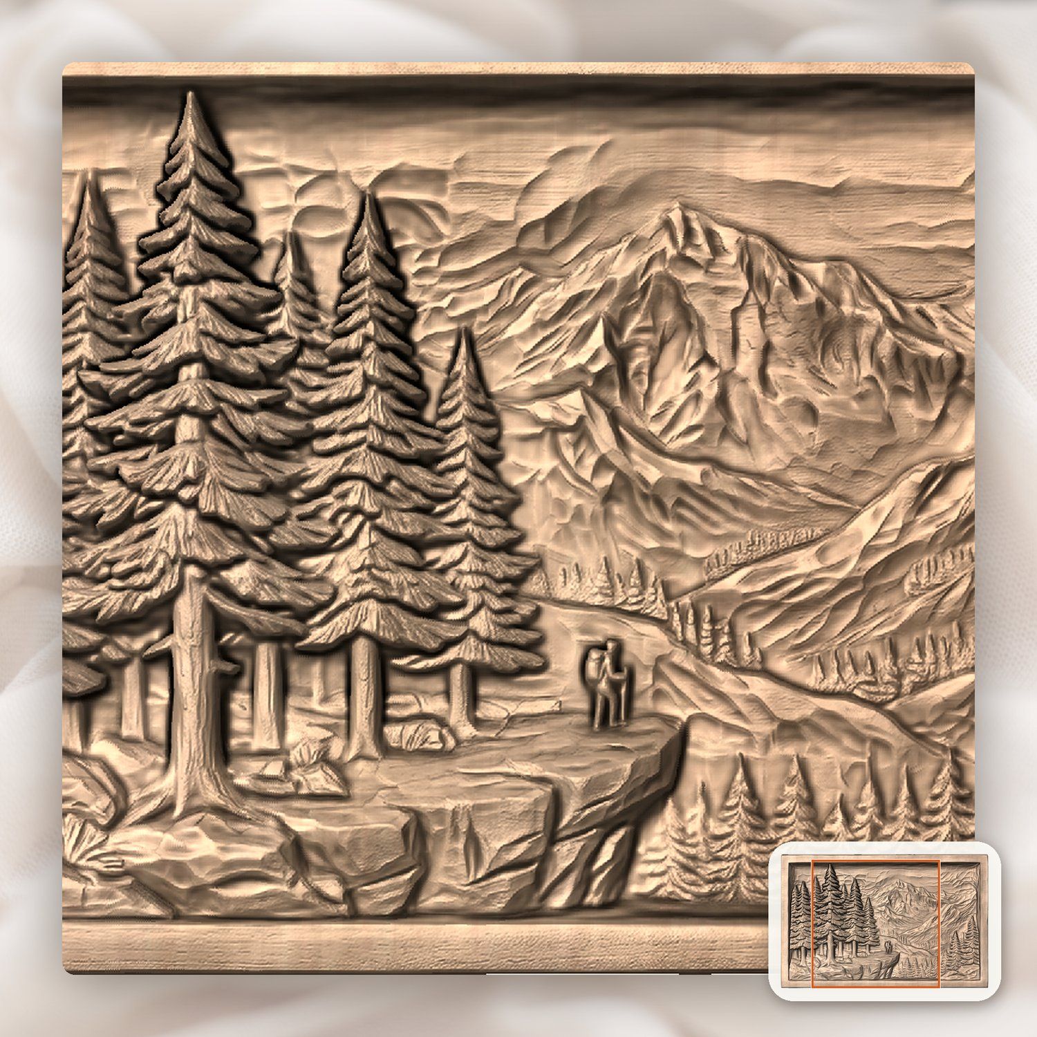 Mountain Hiker Forest Scene CNC Relief STL bas-relief STL — view 10