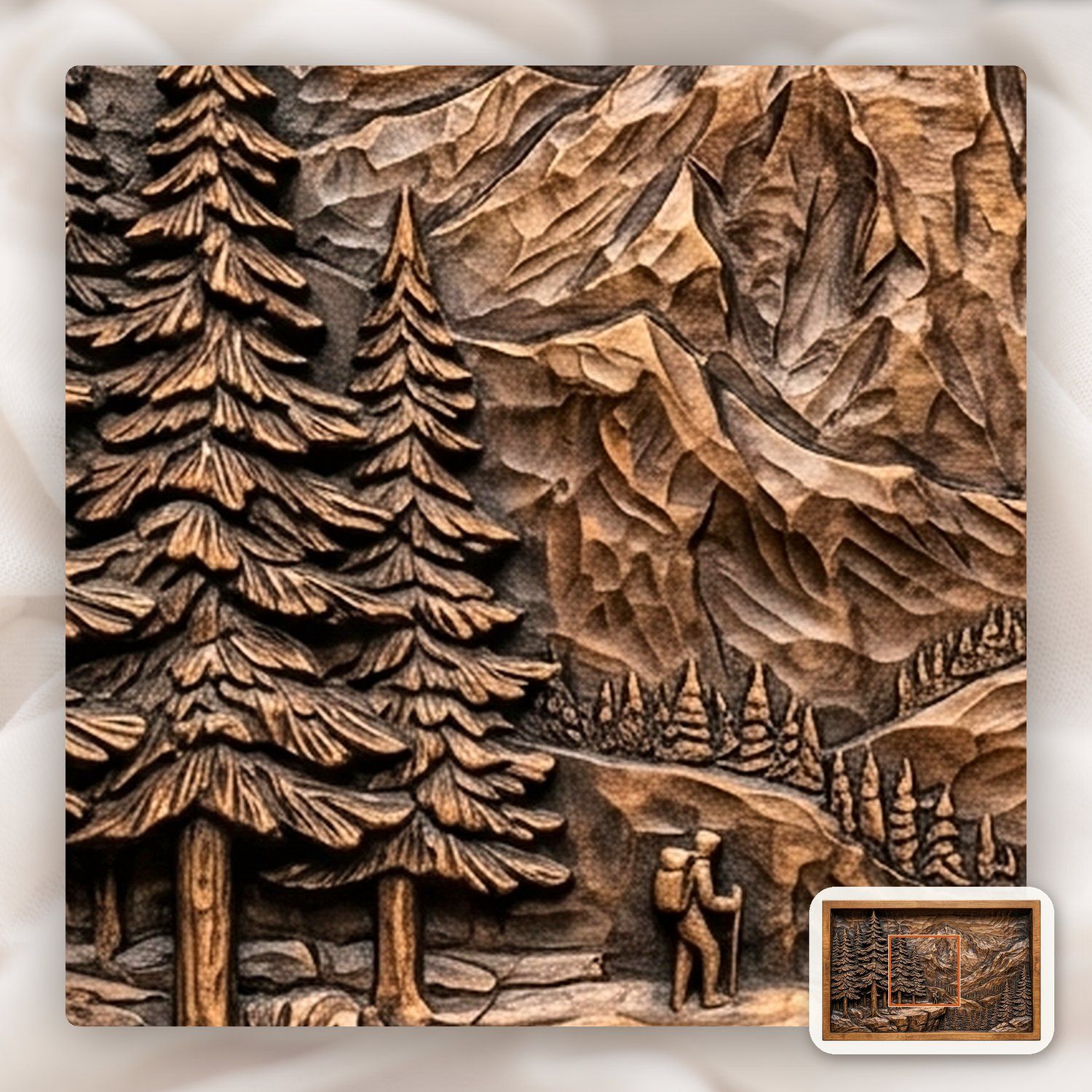 Mountain Hiker Forest Scene CNC Relief STL bas-relief STL — view 11