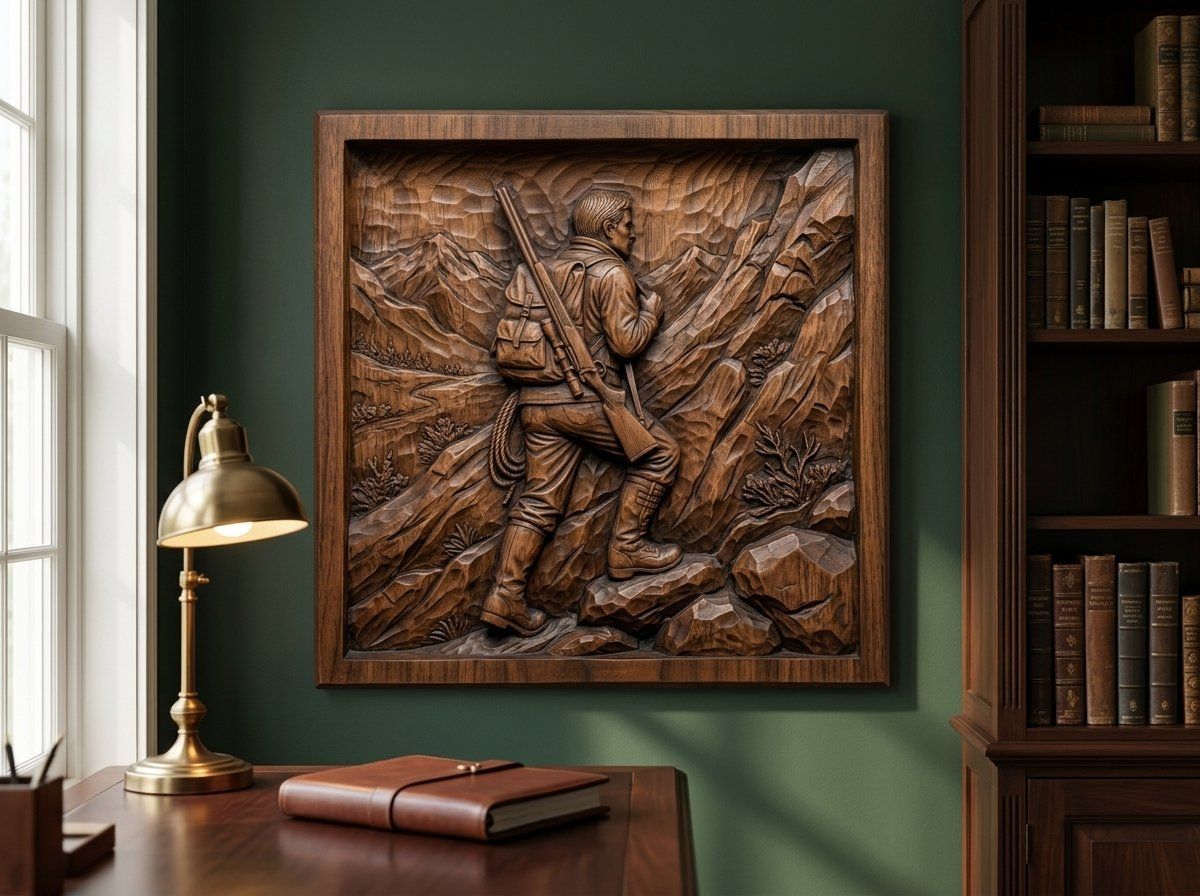 Mountain Hunter Trekking CNC Relief STL bas-relief STL — view 14