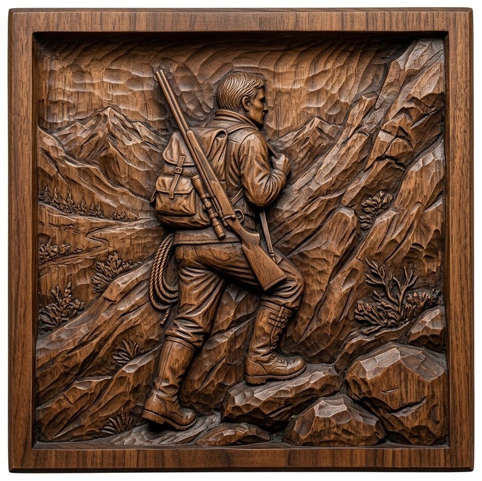 Mountain Hunter Trekking CNC Relief STL bas-relief STL — view 4