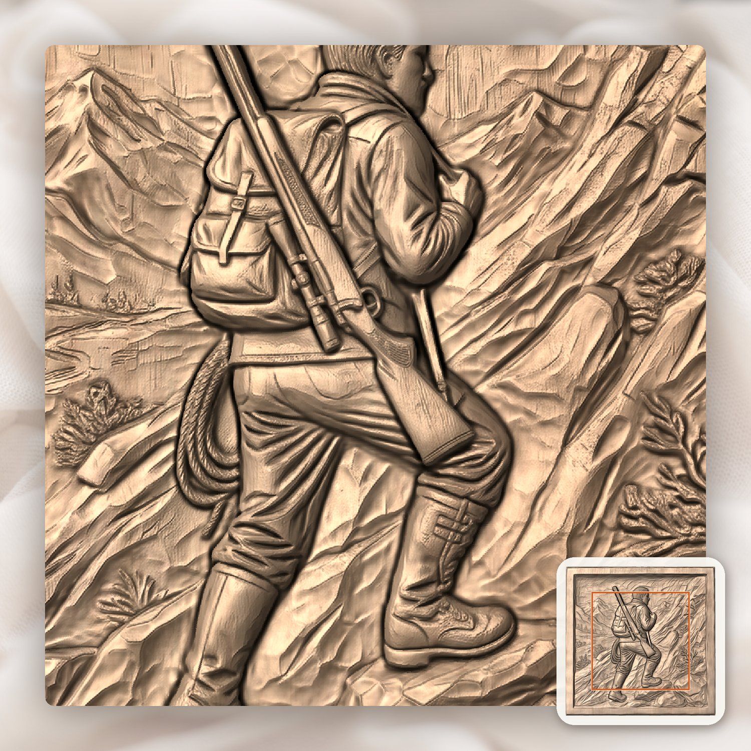 Mountain Hunter Trekking CNC Relief STL bas-relief STL — view 7