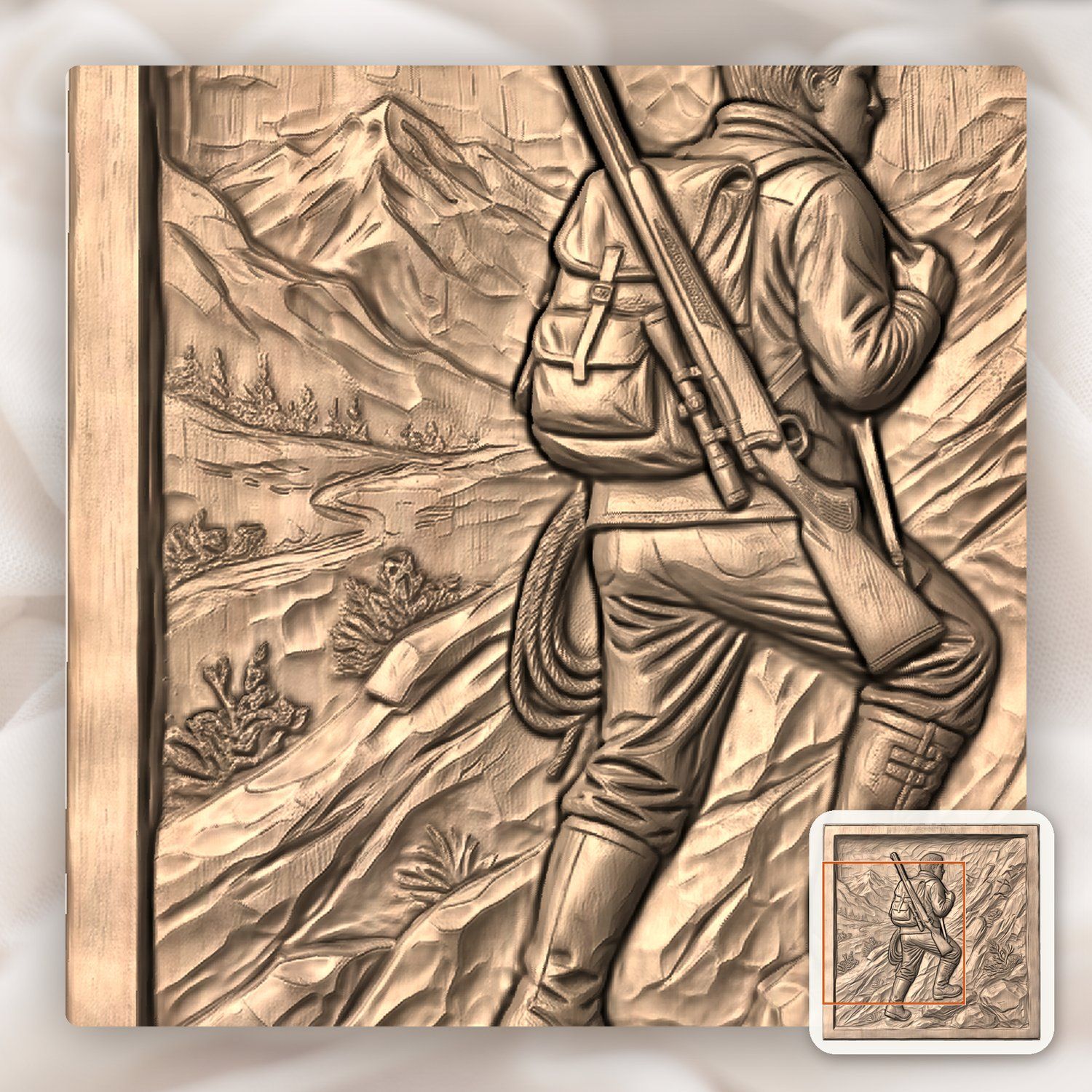 Mountain Hunter Trekking CNC Relief STL bas-relief STL — view 9