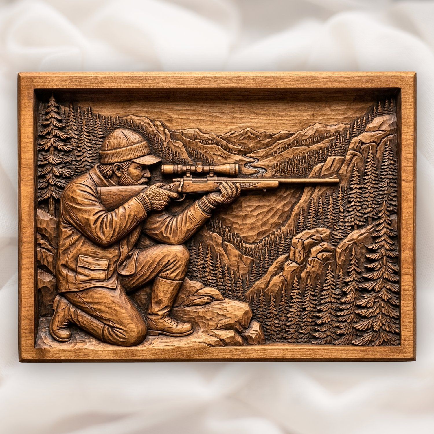 Mountain Hunter Wilderness Scene CNC Relief STL bas-relief STL design
