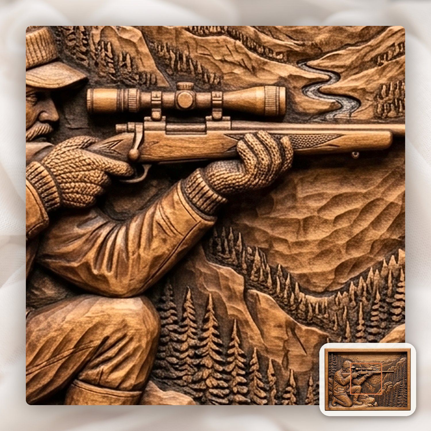 Mountain Hunter Wilderness Scene CNC Relief STL bas-relief STL — view 12