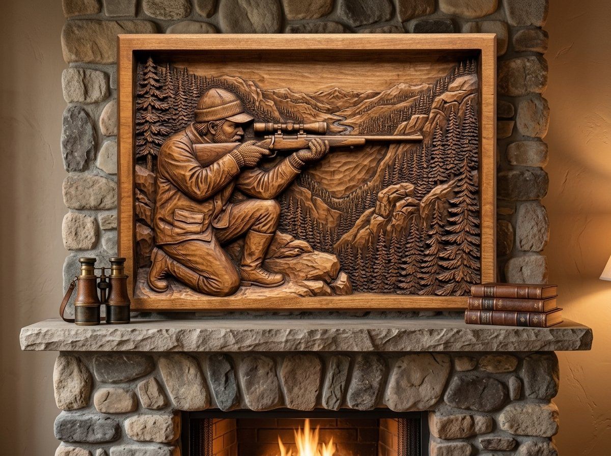 Mountain Hunter Wilderness Scene CNC Relief STL bas-relief STL — view 13