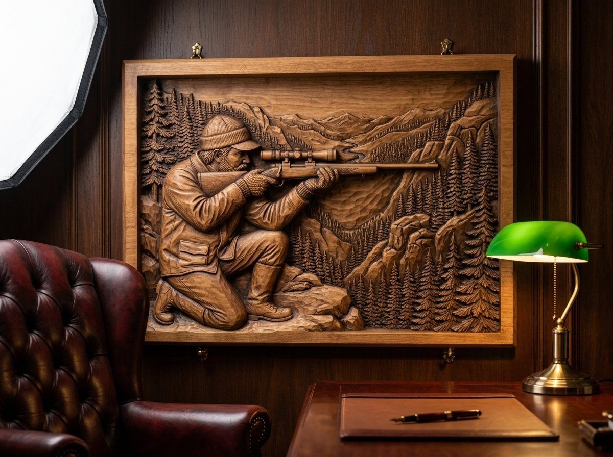Mountain Hunter Wilderness Scene CNC Relief STL bas-relief STL — view 14