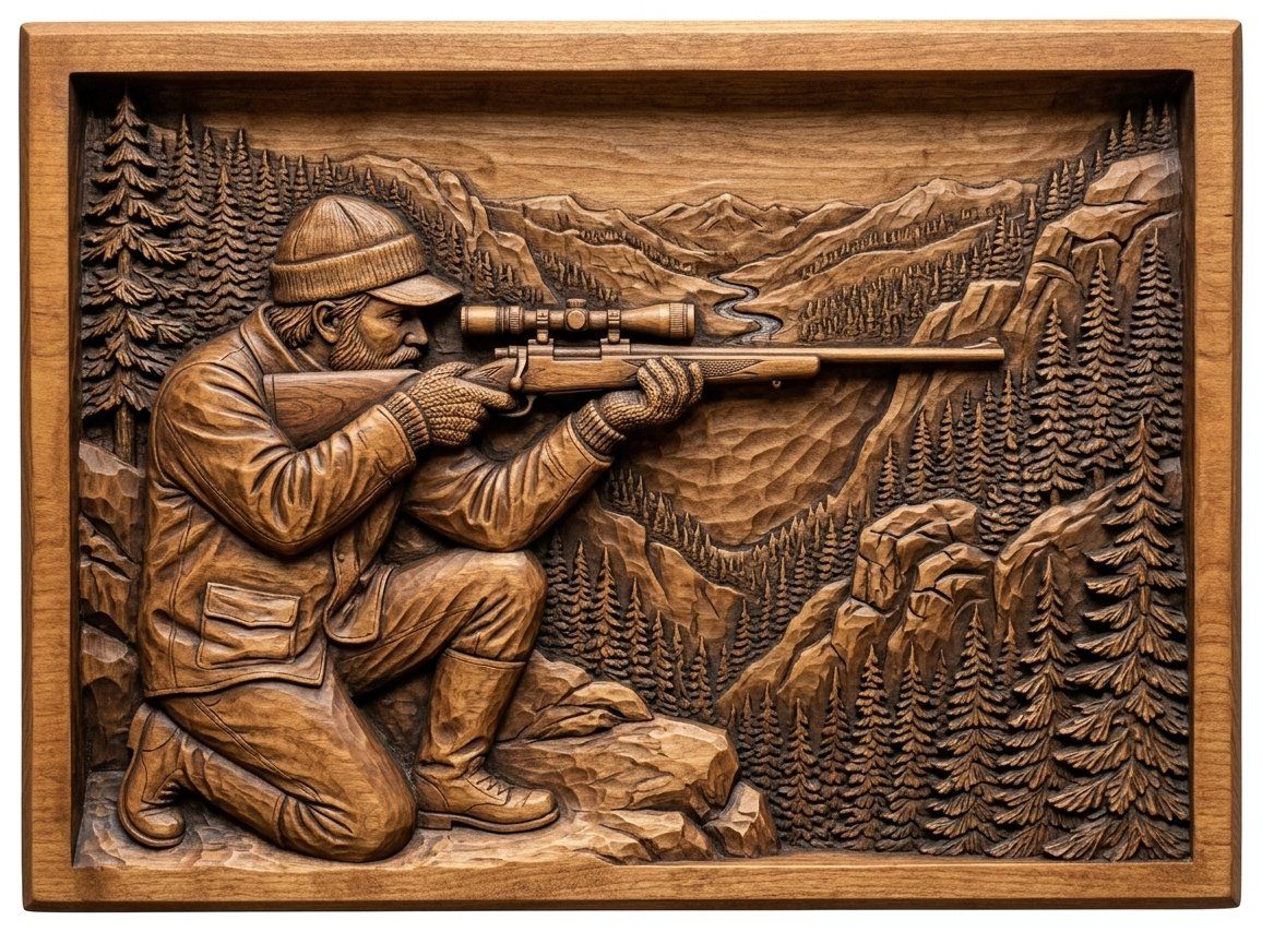 Mountain Hunter Wilderness Scene CNC Relief STL bas-relief STL — view 4