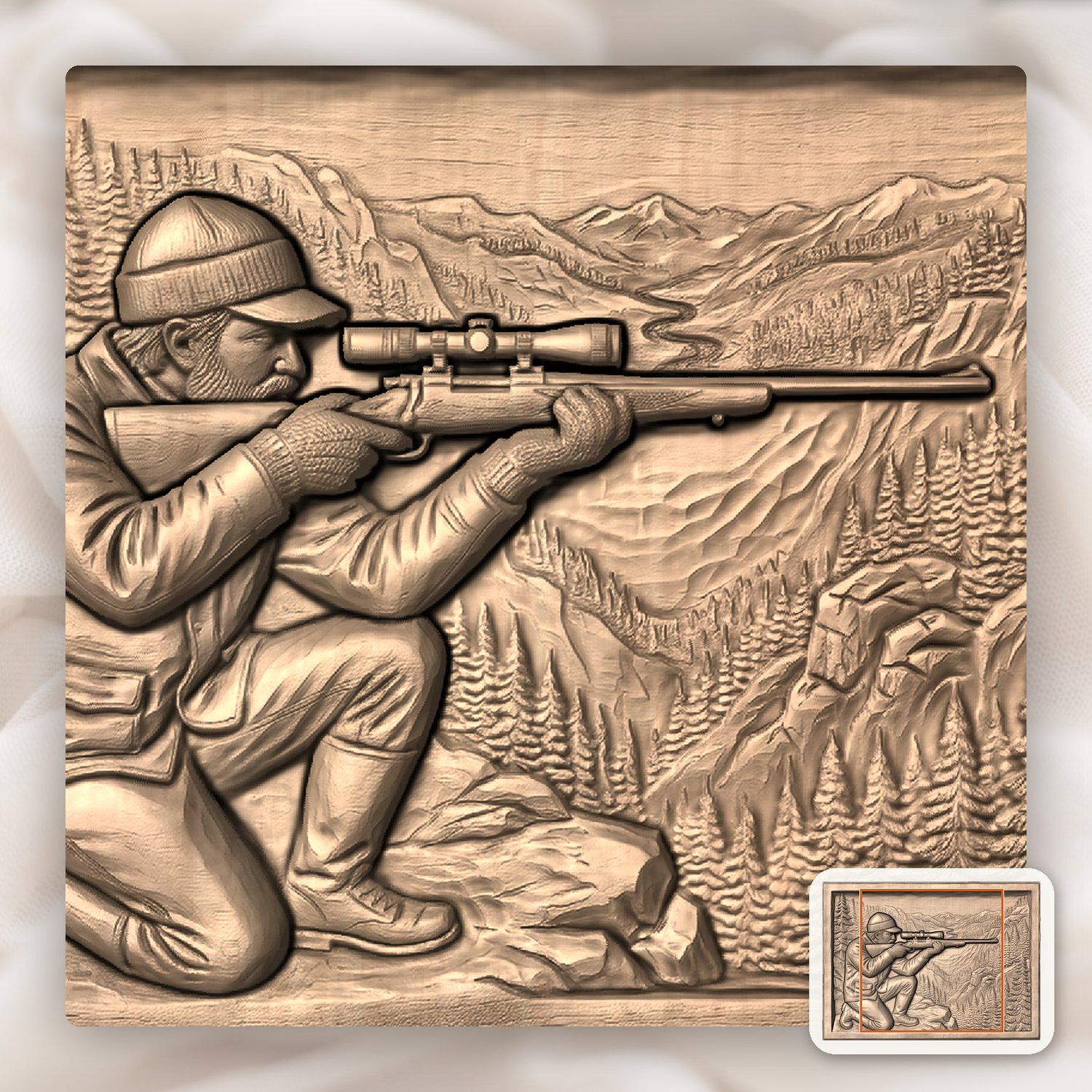 Mountain Hunter Wilderness Scene CNC Relief STL bas-relief STL — view 7