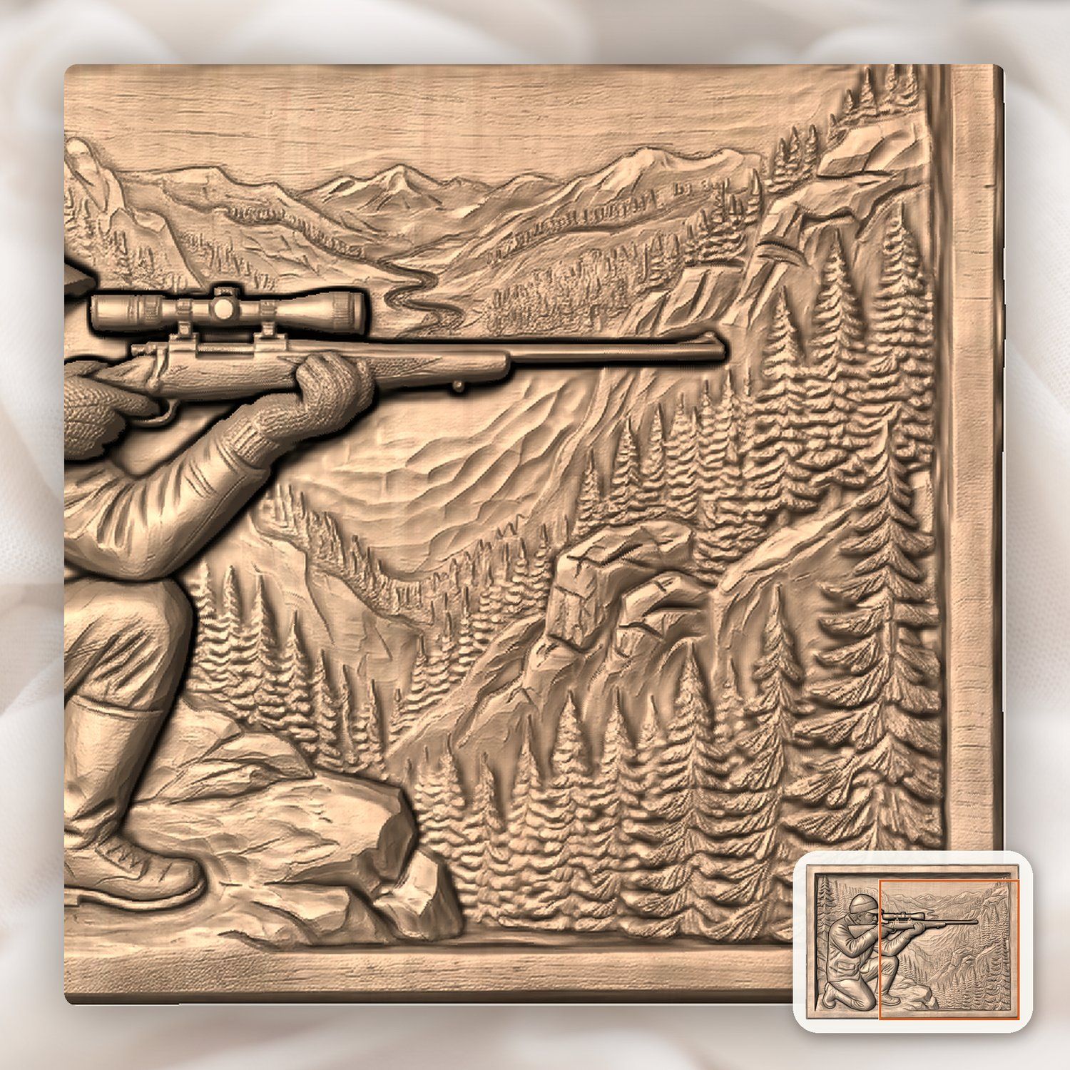 Mountain Hunter Wilderness Scene CNC Relief STL bas-relief STL — view 8