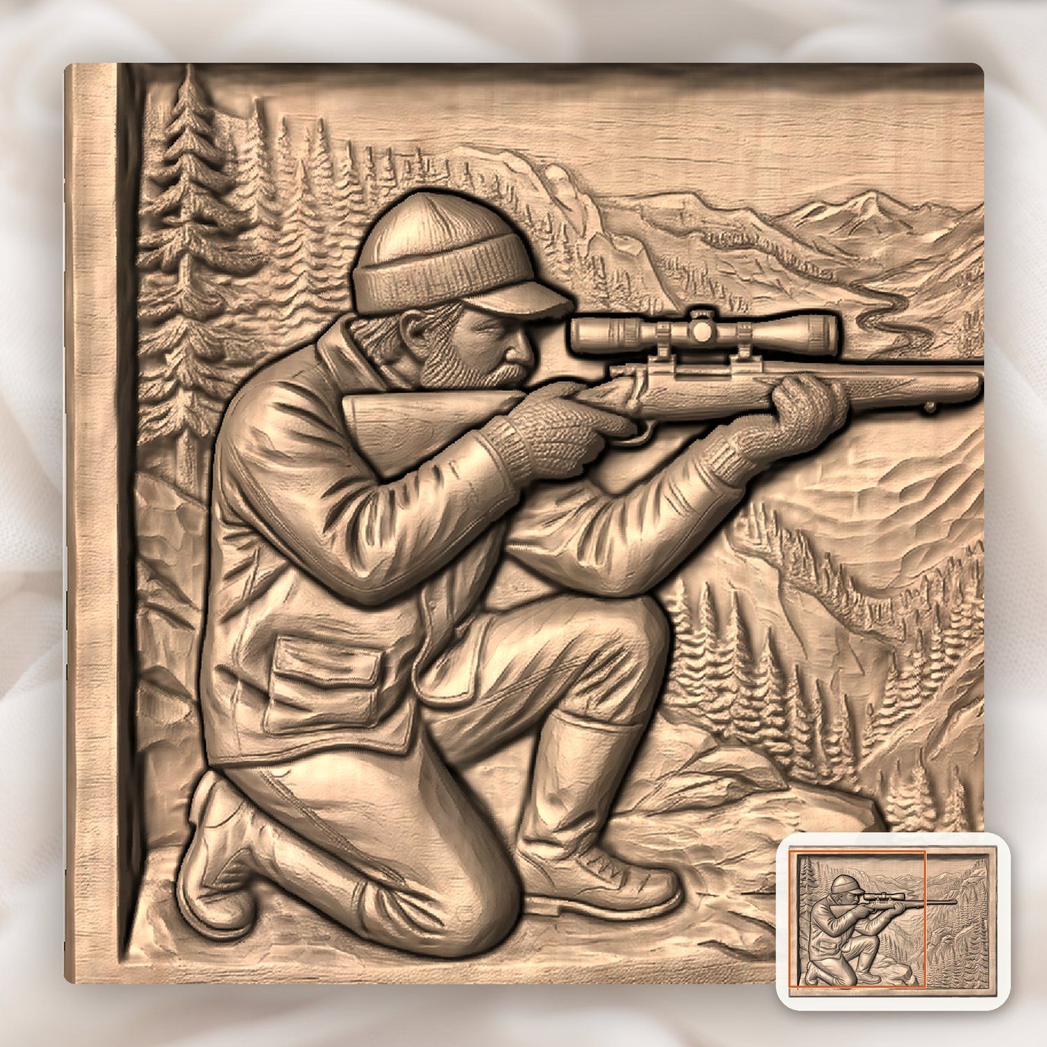 Mountain Hunter Wilderness Scene CNC Relief STL bas-relief STL — view 9