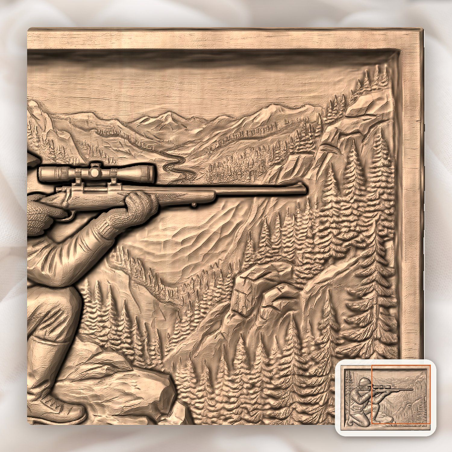 Mountain Hunter Wilderness Scene CNC Relief STL bas-relief STL — view 10