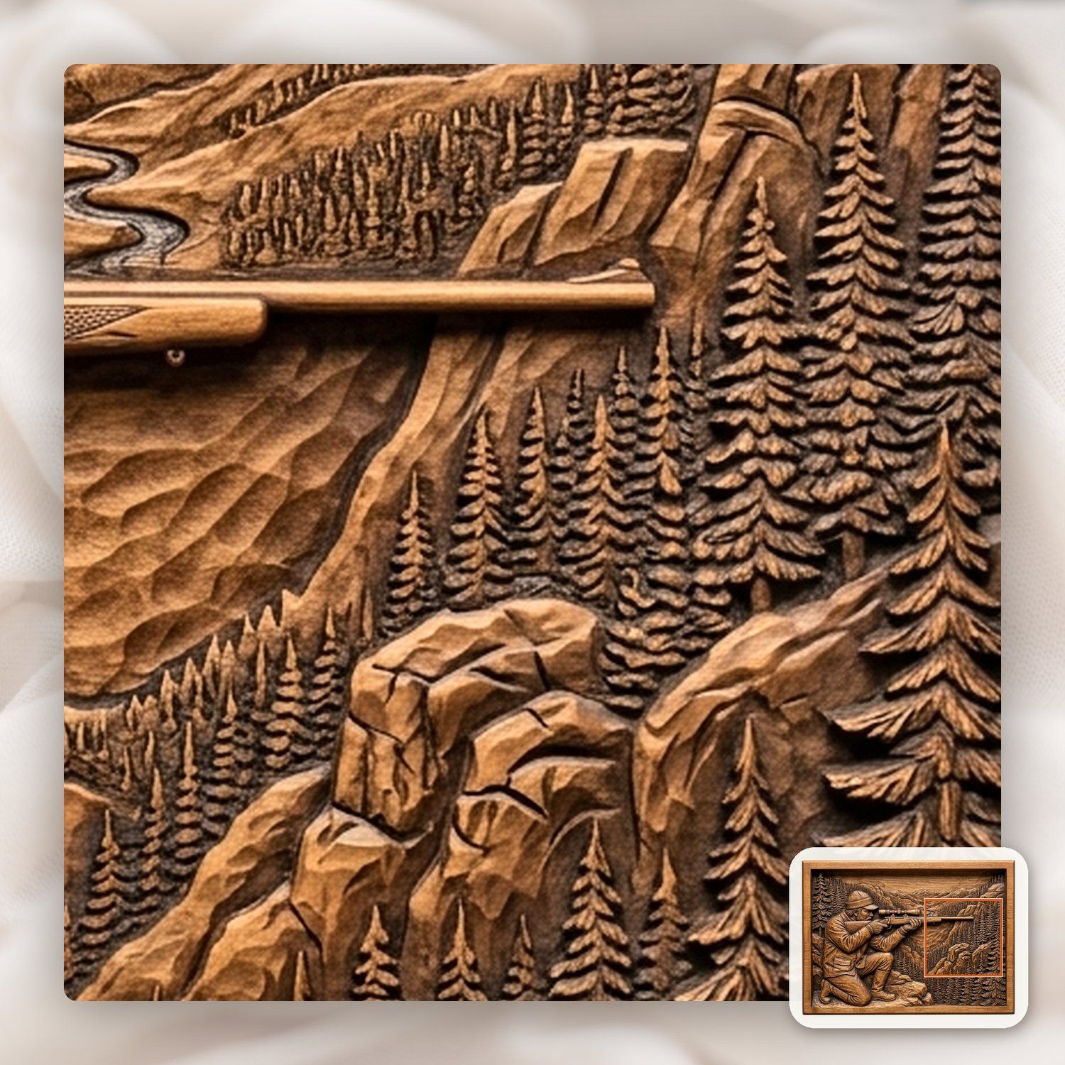 Mountain Hunter Wilderness Scene CNC Relief STL bas-relief STL — view 11