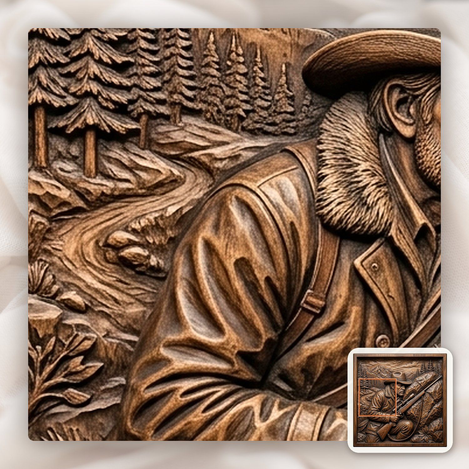 Mountain Hunter with Rifle Scene CNC Relief STL bas-relief STL — view 12