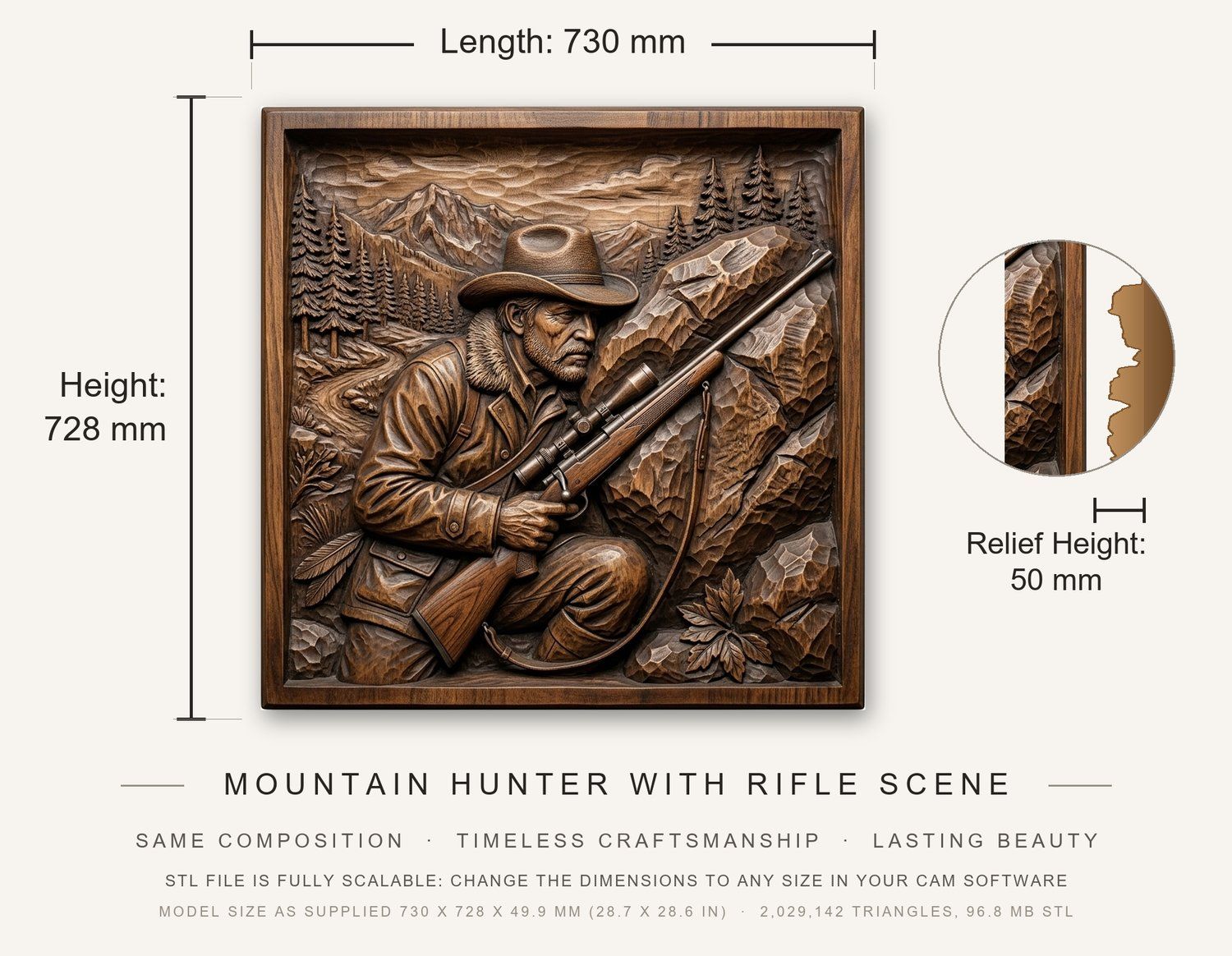 Mountain Hunter with Rifle Scene CNC Relief STL bas-relief STL — view 3