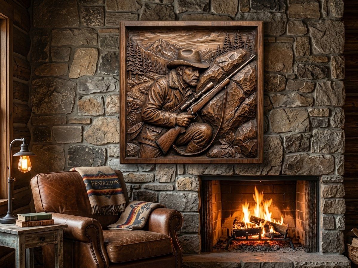 Mountain Hunter with Rifle Scene CNC Relief STL bas-relief STL — view 13