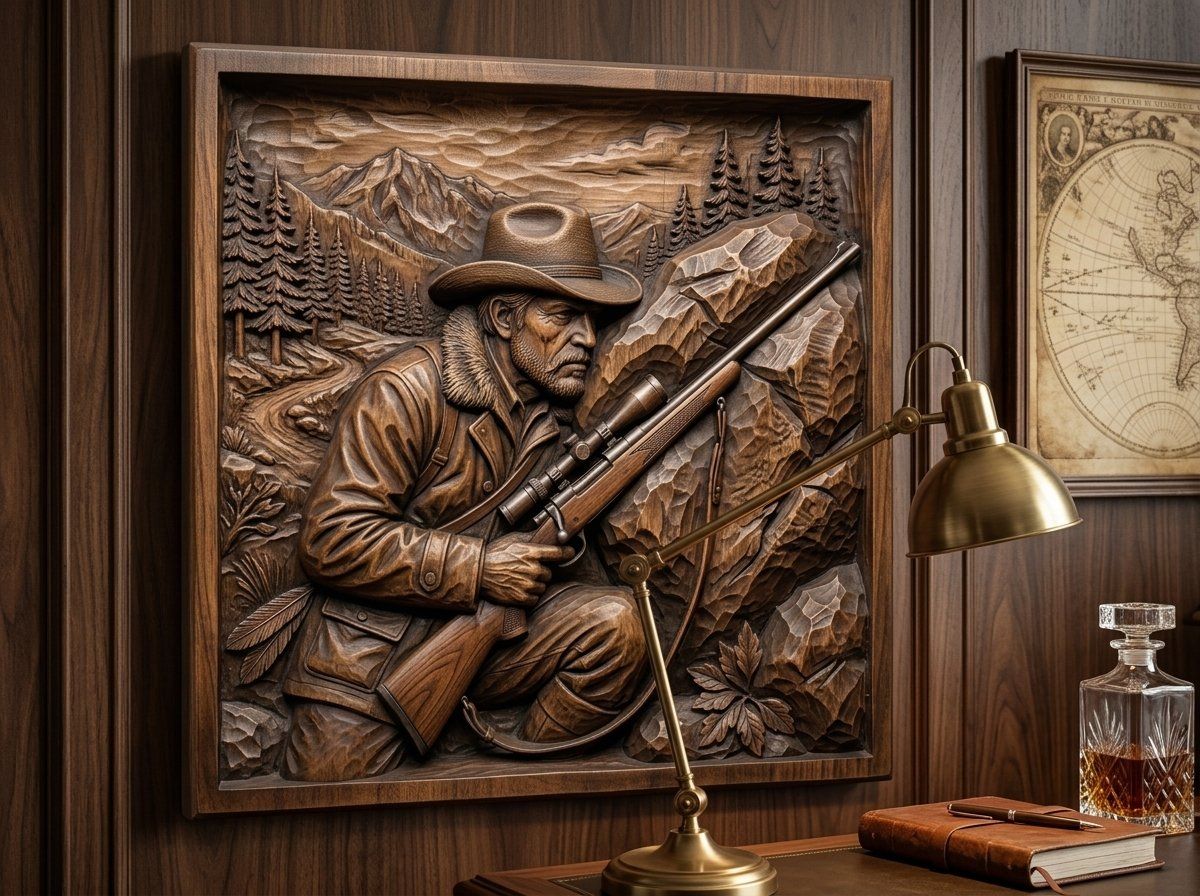 Mountain Hunter with Rifle Scene CNC Relief STL bas-relief STL — view 14