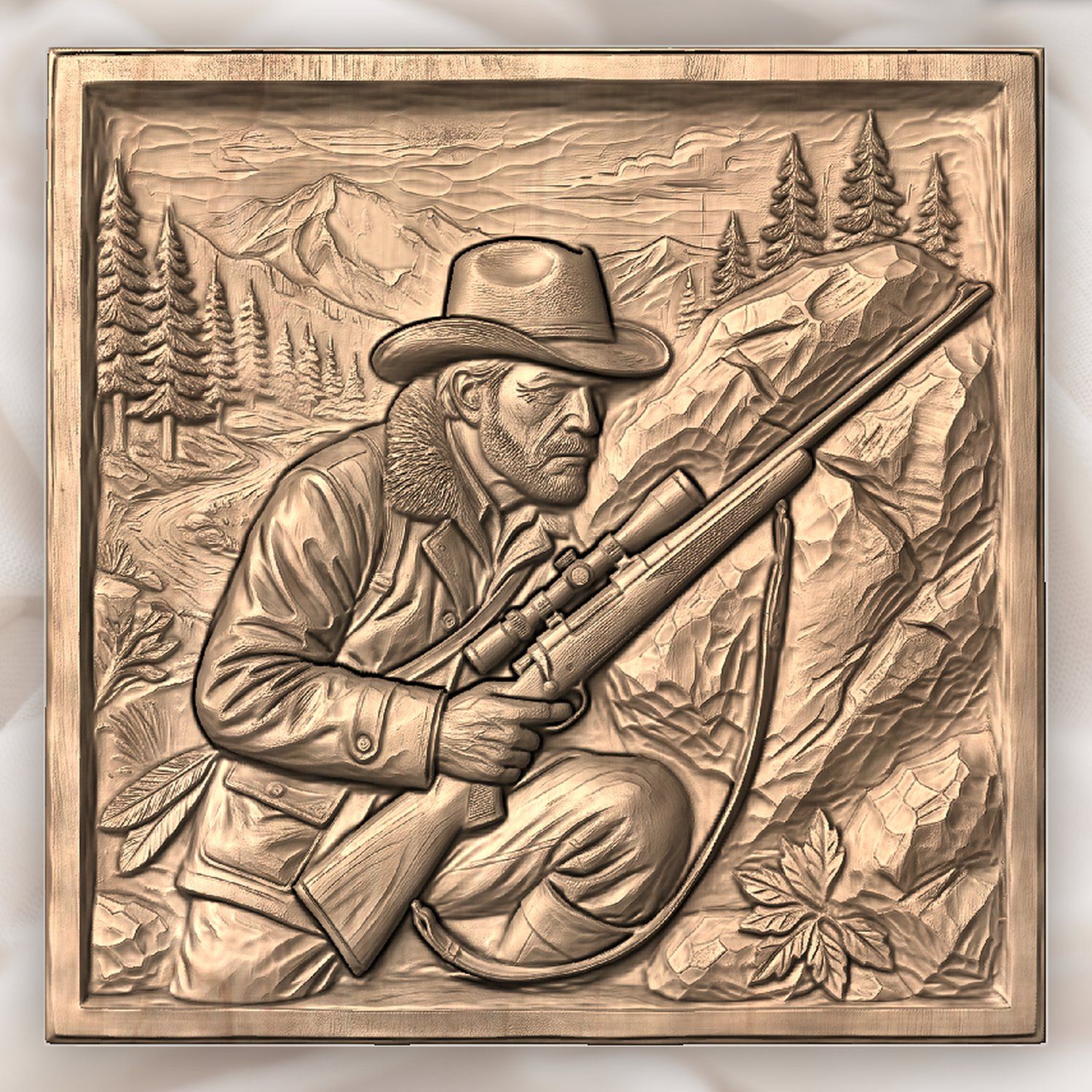 Mountain Hunter with Rifle Scene CNC Relief STL bas-relief STL — view 5