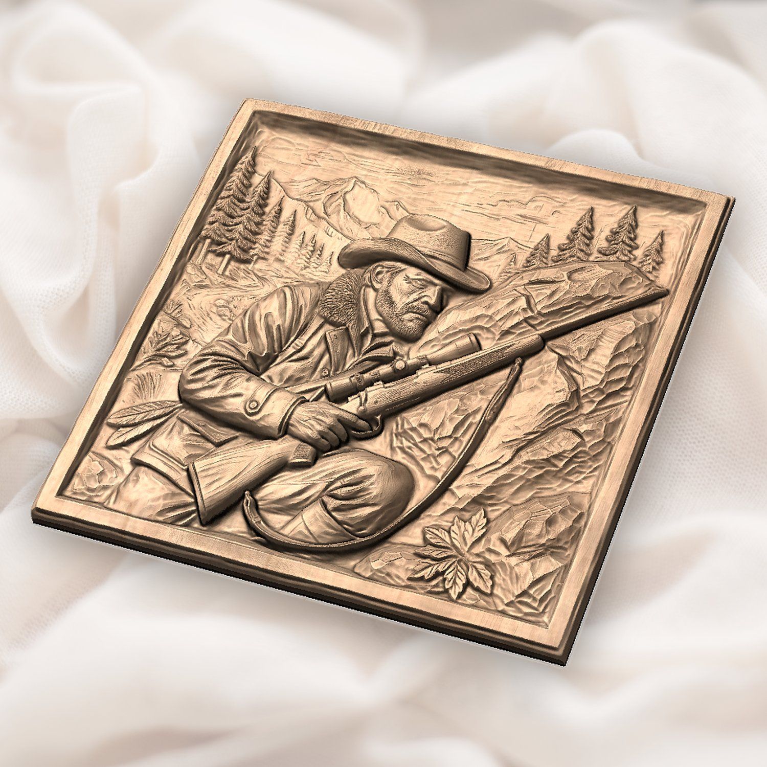 Mountain Hunter with Rifle Scene CNC Relief STL bas-relief STL — view 6