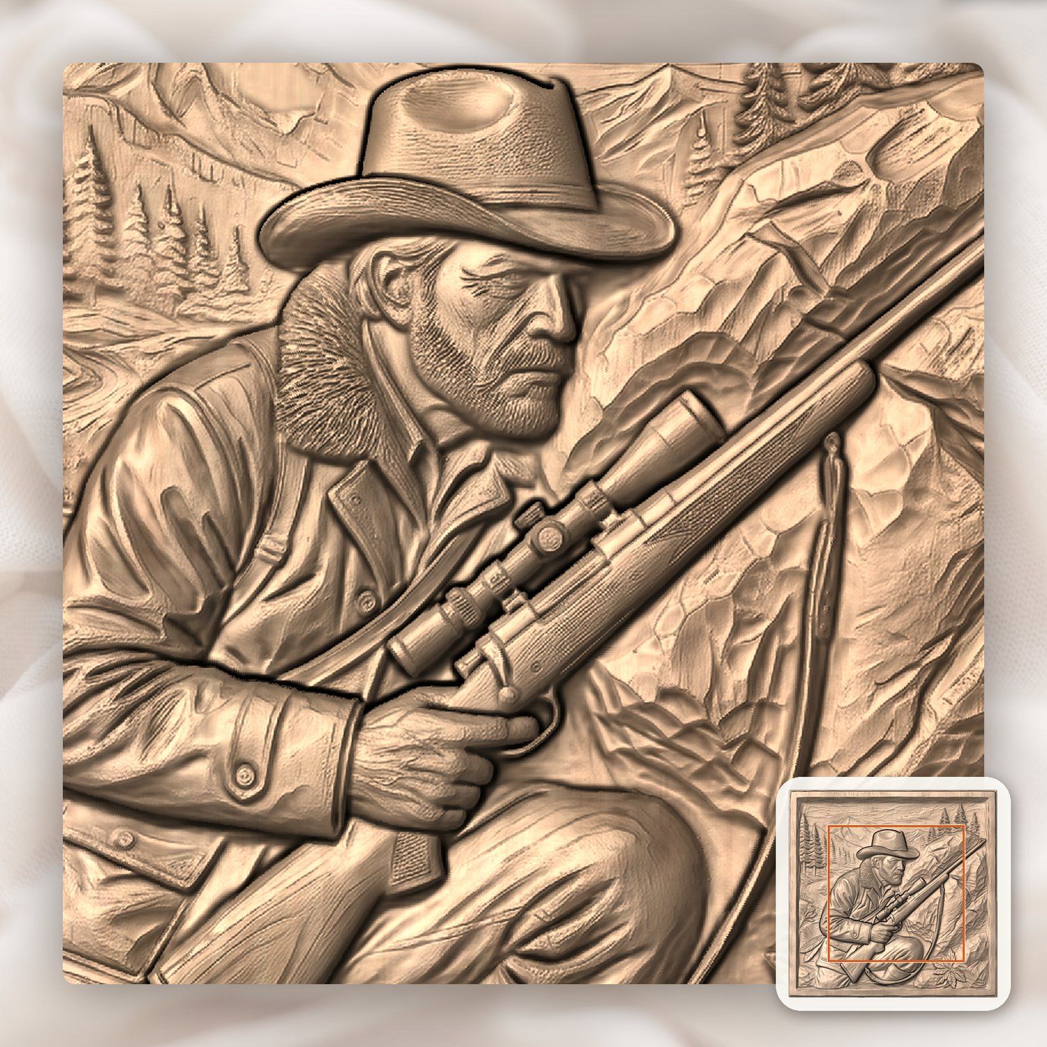 Mountain Hunter with Rifle Scene CNC Relief STL bas-relief STL — view 7