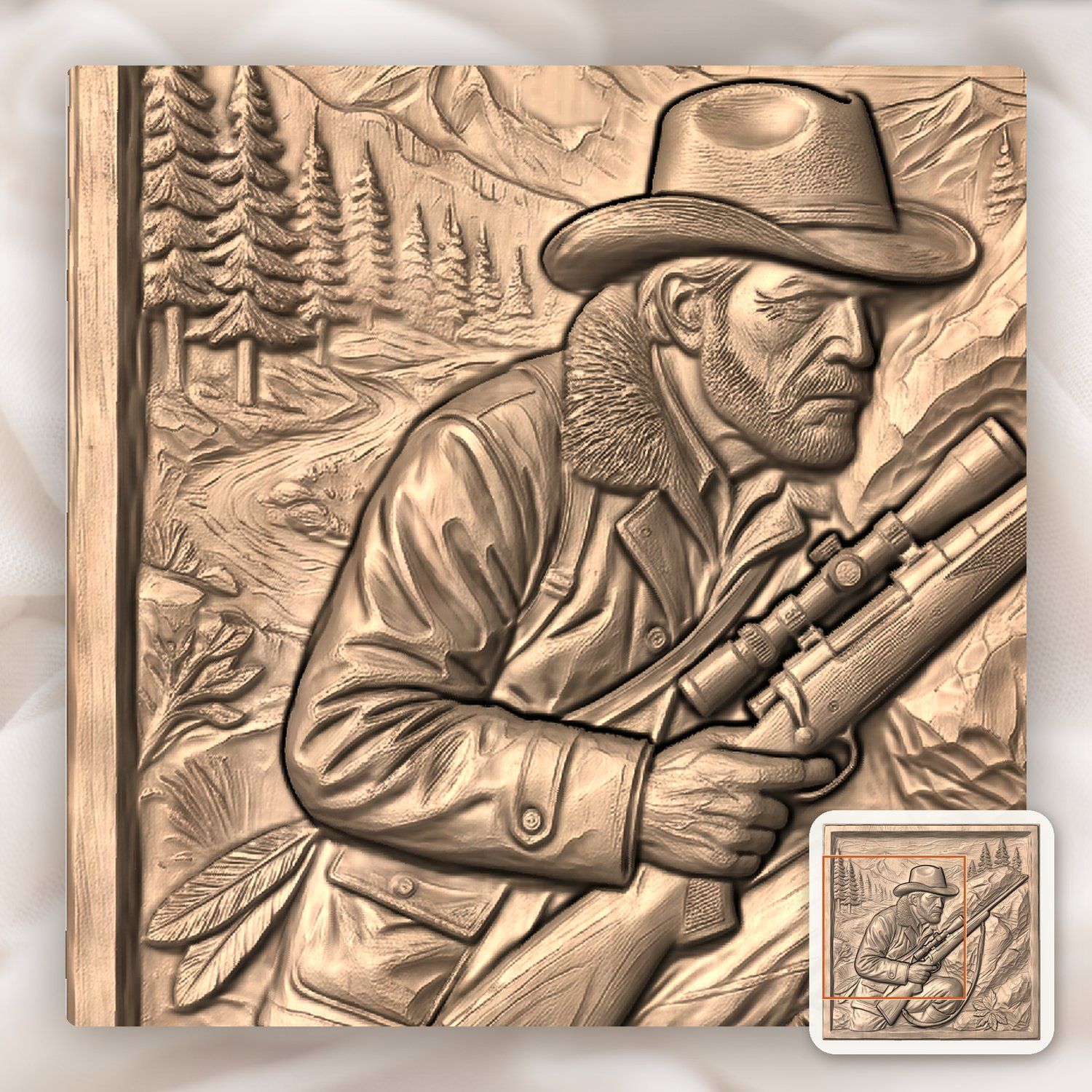 Mountain Hunter with Rifle Scene CNC Relief STL bas-relief STL — view 8