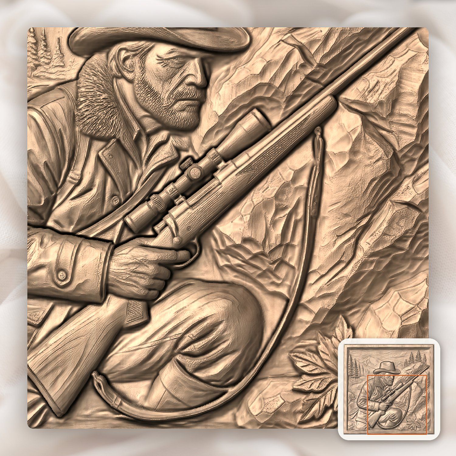 Mountain Hunter with Rifle Scene CNC Relief STL bas-relief STL — view 9