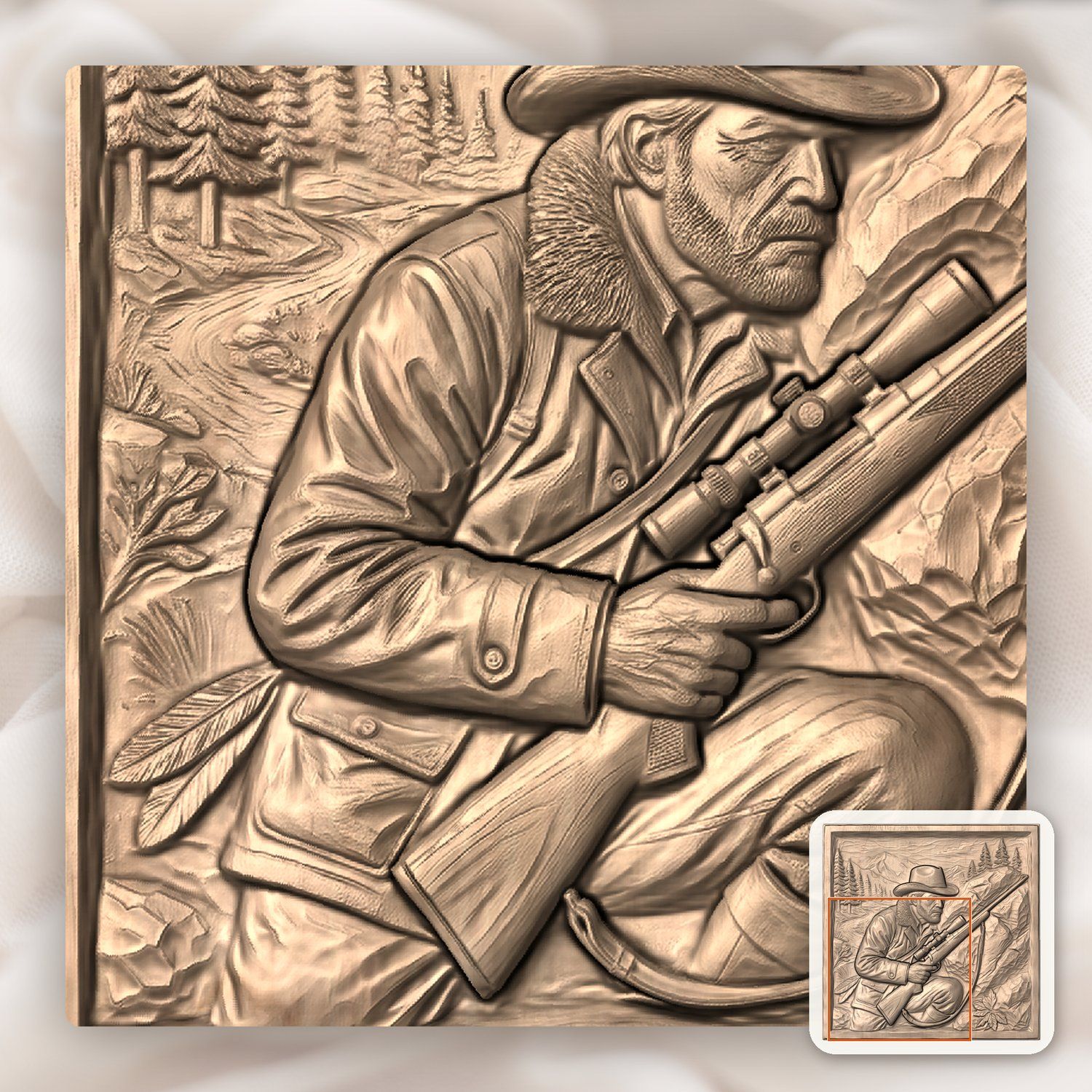 Mountain Hunter with Rifle Scene CNC Relief STL bas-relief STL — view 10