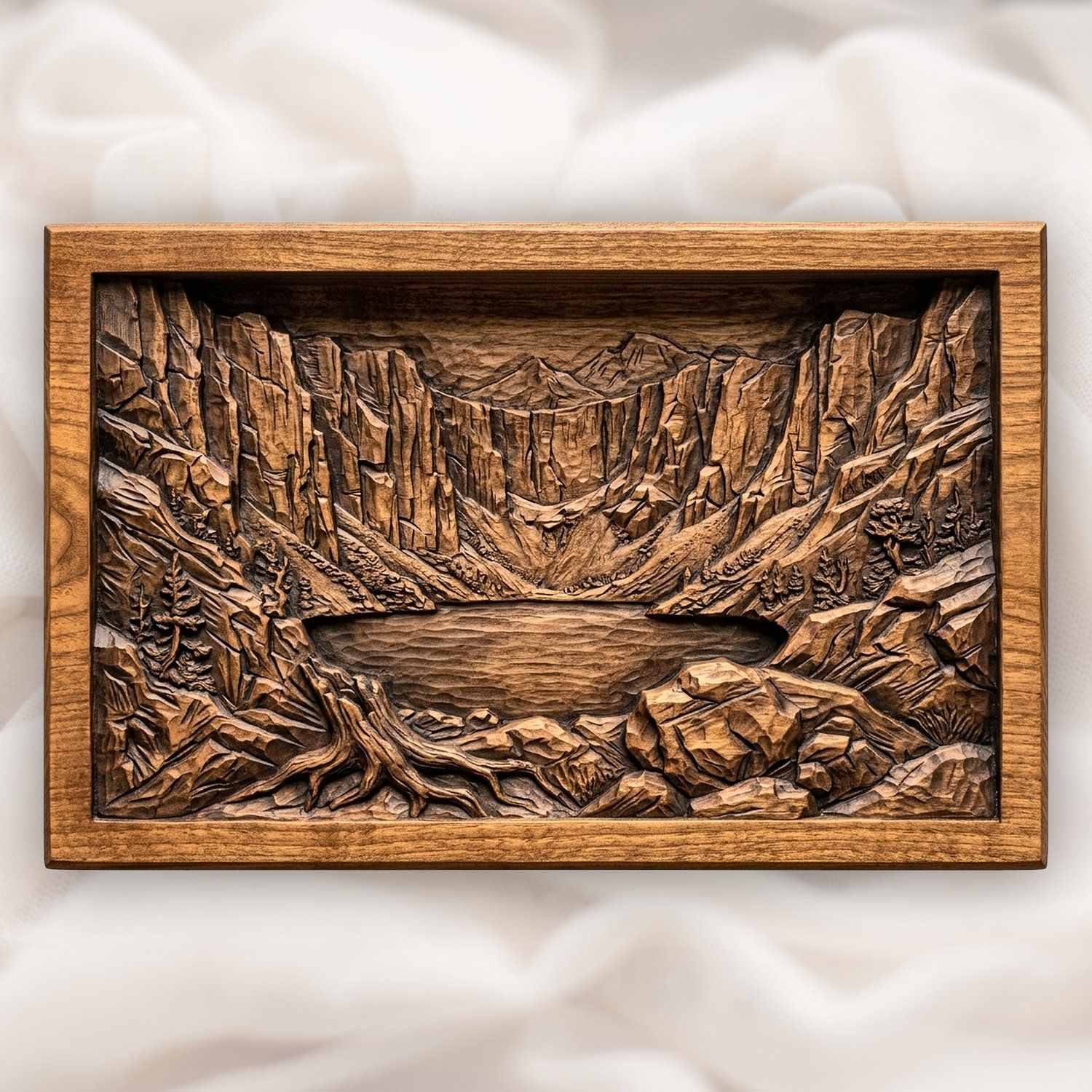 Mountain Lake Scene CNC Relief STL bas-relief STL design