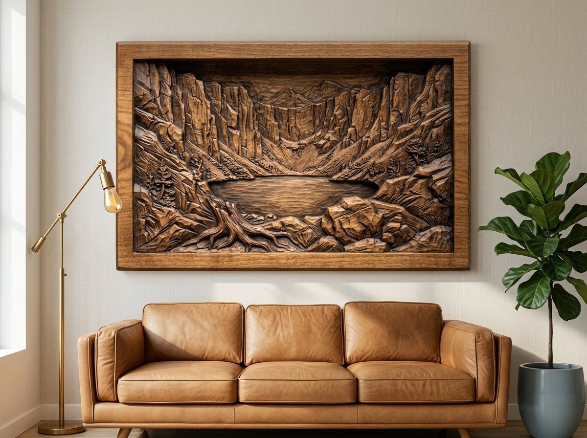 Mountain Lake Scene CNC Relief STL bas-relief STL — view 12