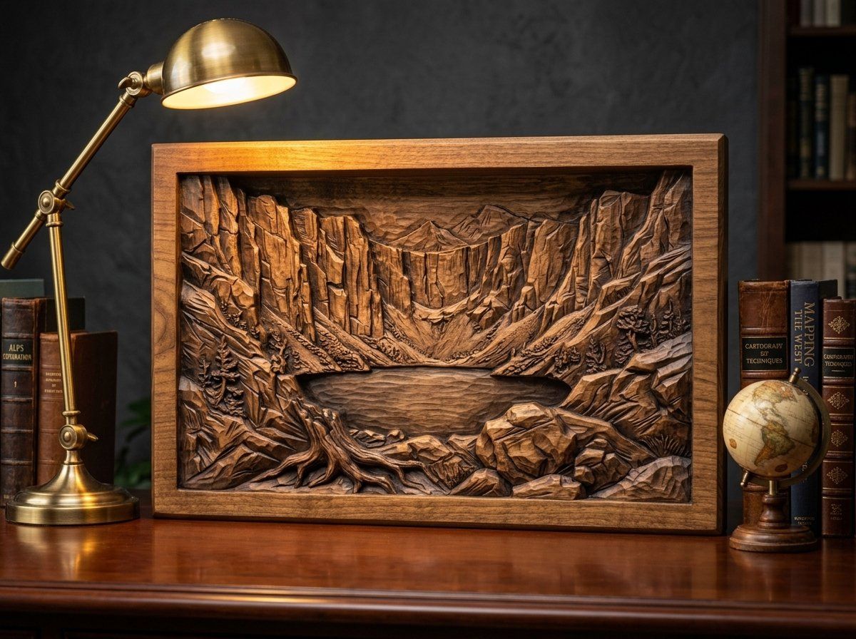 Mountain Lake Scene CNC Relief STL bas-relief STL — view 14