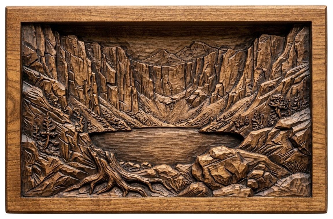 Mountain Lake Scene CNC Relief STL bas-relief STL — view 13