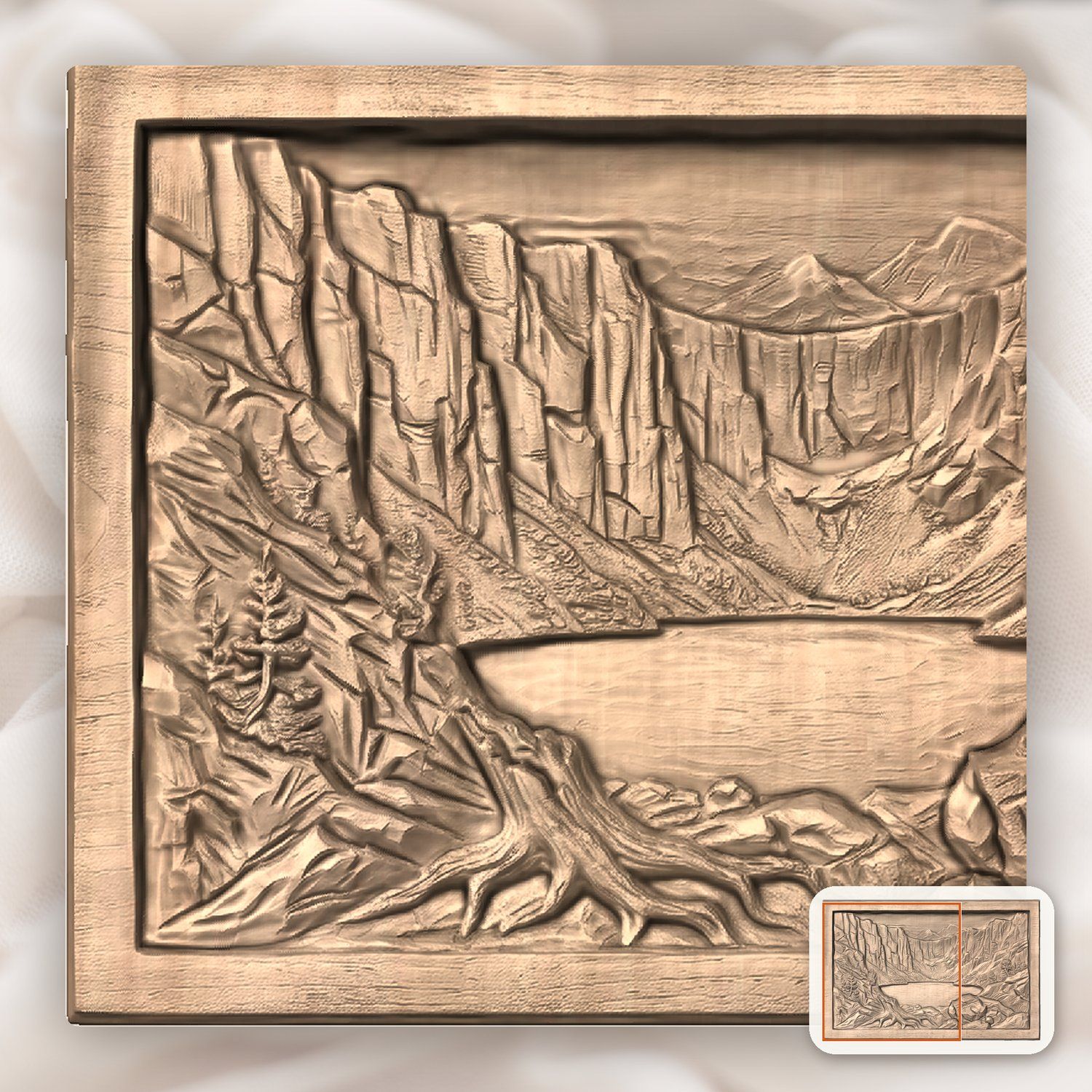 Mountain Lake Scene CNC Relief STL bas-relief STL — view 6