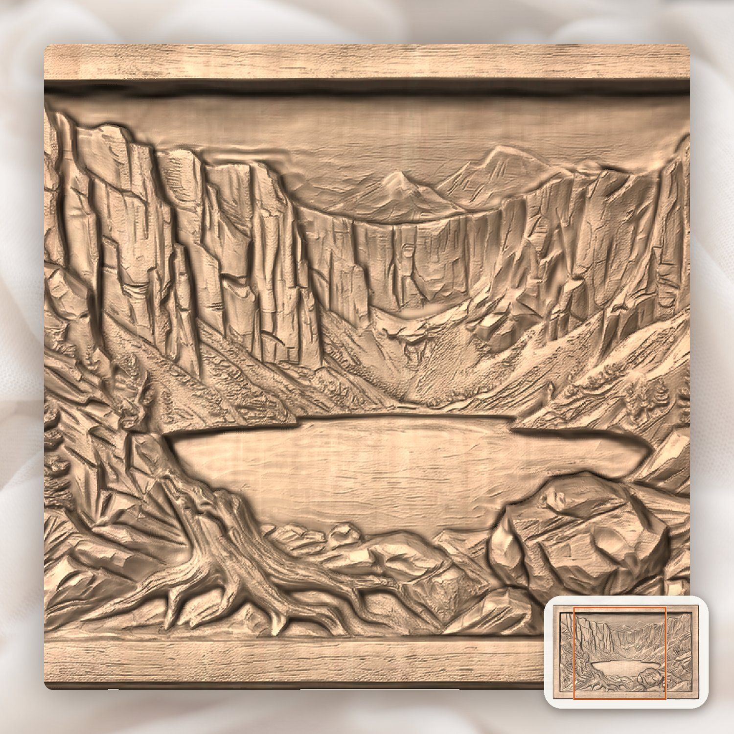 Mountain Lake Scene CNC Relief STL bas-relief STL — view 7